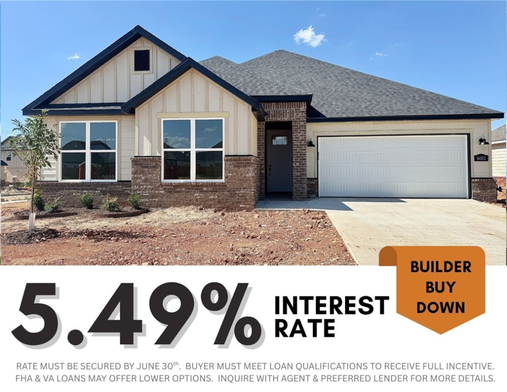 5.49% INTEREST RATE/BUILDER BUY DOWN & fence, blinds and gutters included! Discover your dream home in the sought-after Osage Hills neighborhood. Benton plan with garage on the right and South facing! 10 ft ceilings in the living/kitchen area, linear electric fireplace in the living, 1 level, LVP flooring throughout the main living areas and primary bedroom, quartz countertops and more. Chef's kitchen boasting frigidaire stainless steel appliances, gas range, pantry, quartz countertops, bar pull handles, large island and gorgeous backsplash. Luxurious primary bedroom features abundant natural light, while the spa-like primary bathroom offers a walk-in shower, double sinks, and spacious walk-in closets. Additional features include three large secondary bedrooms and a separate laundry room. Nestled on a generous lot with covered patio that overlooks the serene sodded, fully fenced backyard. Sturdy concrete siding & brick. Model home located at 6008 SW Coywolf St- Lot 122.