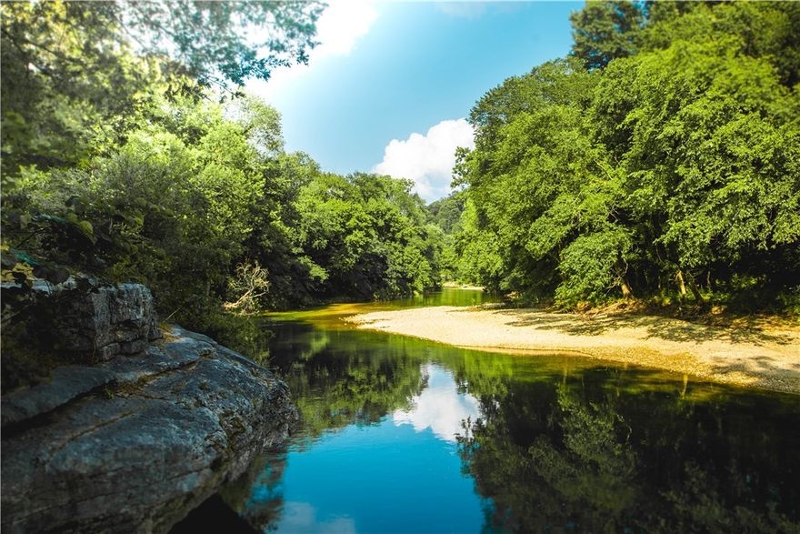 Rare opportunity in NWA 477+ acres of prime hunting & fishing private property located 30 minutes West of Bentonville/Rogers. This property has over a 1.25 miles of shore-front on beautiful Spavinaw creek which is loaded w/wild trout & other game fish. Canoe floating, fishing, camping are all complimented by several cleared maintained beach areas. This property would be a deer hunters dream!  Peaks, valleys, wooded terrain, cleared bottoms make it perfect for white tail. This property has also been on a strict feeding program to enhance the deer population all areas of the ranch are accessible using the well maintain cleared road system.