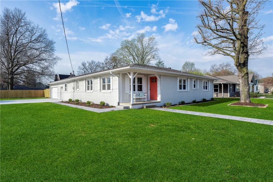 Single level home for sale, two steps up the front or back doors, and walking distance to Bentonville Downtown Square. The home features within the last 2 years: new roof, new appliances, new driveway, new garage door and motor, new water heaters, new HVAC, remodeled kitchen, remodeled bathrooms, refinished hardwood floors, and new fences. There are 4 bedrooms, or 3 bedrooms and an office/den/second living room. The 3 bathrooms have been remodeled. The garage is a spacious 950 square feet, with room for two vehicles and plenty to spare. The fenced backyard is level and very usable. The property is conveniently close to Bentonville's great schools and trails.