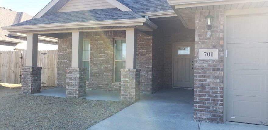 Spacious newer 3-bedroom 2-bath home. Granite throughout. Modern open floor plan. Excellent location in quiet neighborhood. Walking distance to schools, trails, and parks in Centerton. Fenced in backyard with covered patio. Refrigerator conveys. Tenant to provide washer and dryer. Pets considered with additional deposit. All adult occupants must complete application. $50/person to apply.