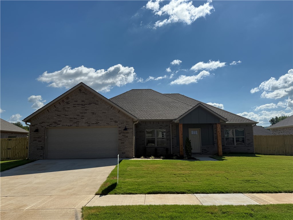 Upgraded layout. Open floor plan with a vaulted ceiling in the living room and a large dining area. Wood look tile throughout main living areas. Upgraded kitchen including cabinetry with soft close doors and drawers, thick granite, a gas range and large island. Primary bath has separate vanities and a large fully tiled shower. Large lot. Fencing, Full Sod, Blinds and Gutters included. Very close to Creekside Park.