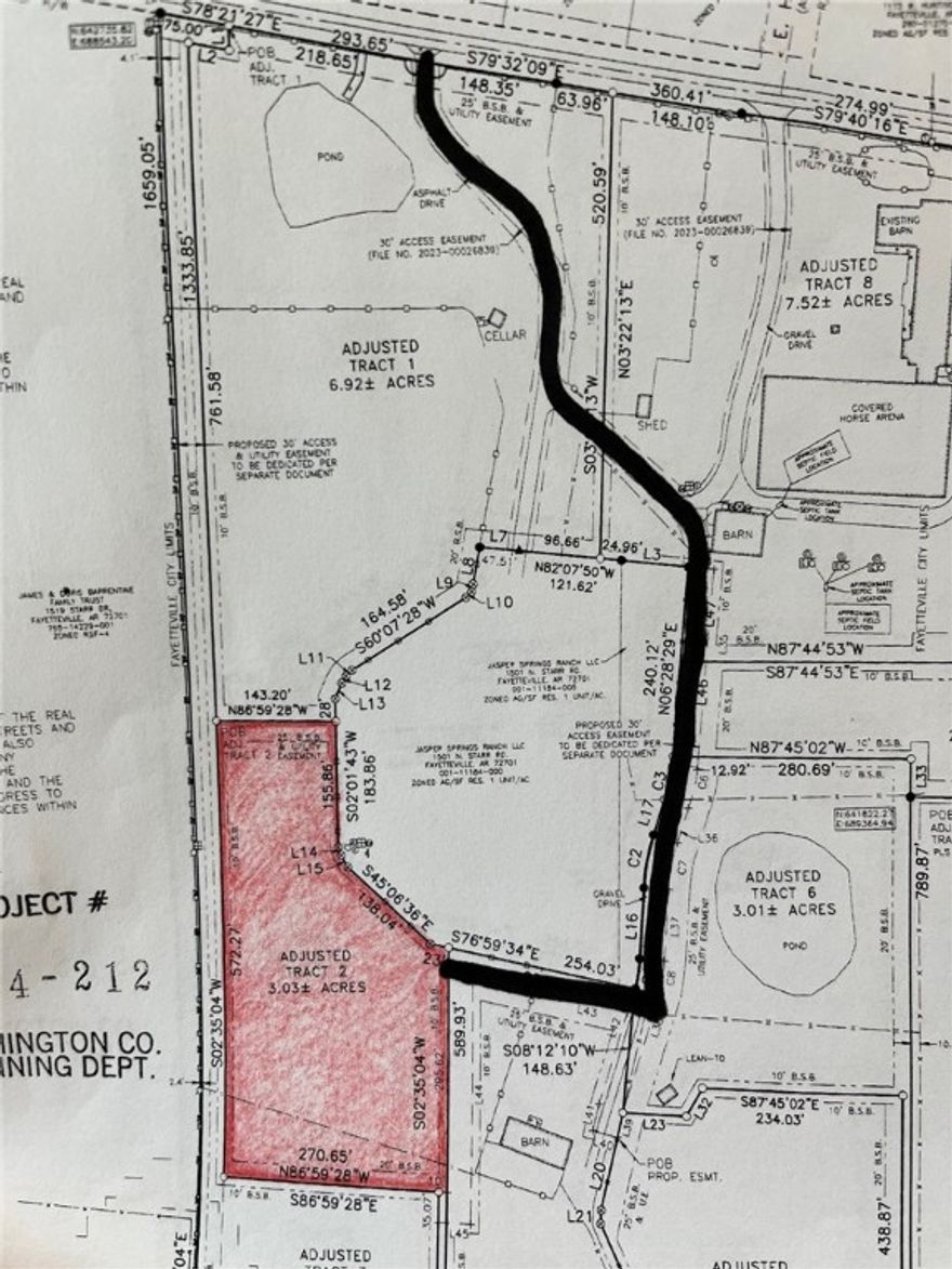 Three acres of level pasture with scattered mature shade trees in a gated private development.  Paved road and Fayetteville City Water to each tract.  Perc test completed for a standard septic system.  Located in an area of nicer homes.