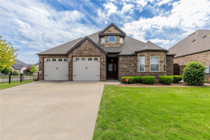 Welcome to this exceptional home in the extremely sought after 55+ Vicenza Villa community. Sitting on a corner lot with fantastic curb appeal,  wrought iron fencing, and covered patio. This handicap accessible home is freshly painted, features 3 bedrooms and 2 bathrooms. Fridge, washer, and dryer can convey with acceptable offer! Engineered wood flooring in halls, kitchen, and primary bedroom. Kitchen is an open plan with true well made cabinetry, granite countertops, and stainless steel appliances. Wider doorways and hand rails in the primary bath. Location is spot on, about 2 minutes to Walmart and I49. You'll be in the heart of NWA, with each of the "big 4" towns within a short 5-15 minute drive. Review all attached covenants documents, bylaws, and buying procedures.