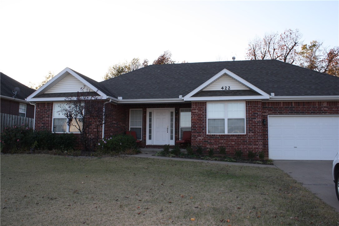 Lovely 3 bedroom home plus office located in the Har-Ber School District. Hardwood floors, carpet in bedrooms, tile in wet areas. Split floor plan, crown molding, ceiling fans, gas fireplace. Kitchen appliances, washer & dryer hookups. Large 2 car garage and huge back yard with privacy fence.