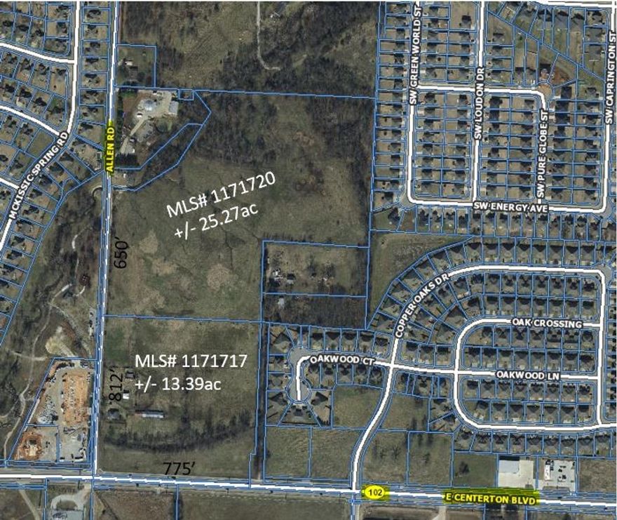 This listing updated to include full +/- 38.66 acres. Sold in conjunction with MLS# 1171720.  +/- 13.39 acres for development in an unbeatable location, approximately 775 feet of frontage on Hwy 102 and 812 feet of frontage on Allen Rd. All utilities on site. This property is across the street from the newly opened Lakeview Plaza. House and shop buildings are of no value. See also adjacent +/- 25.27ac with additional Allen Rd frontage listed at MLS# 1171720