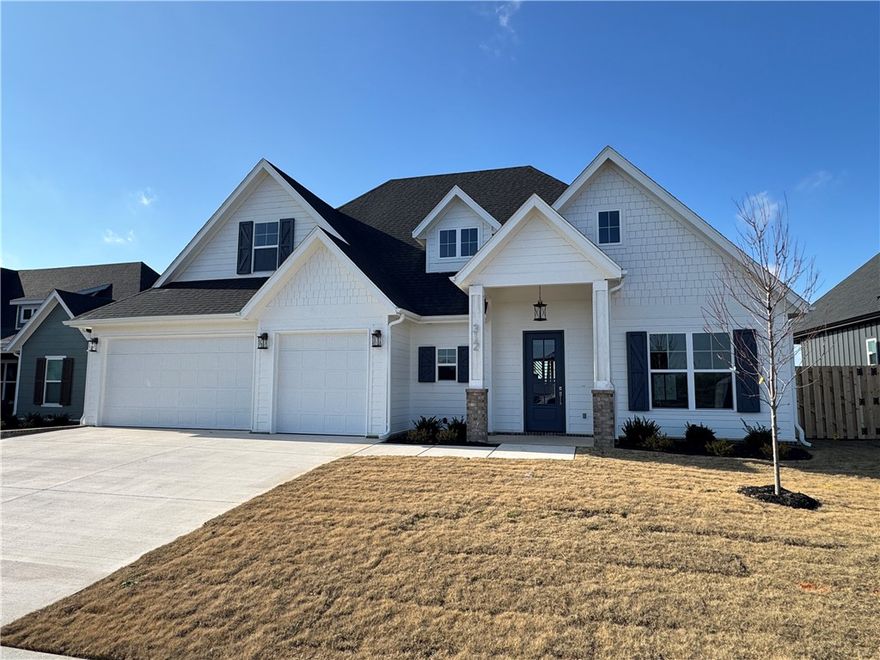 Another quality new construction home is available in the desired Crescent View Subdivision! This home boasts 4 bedrooms, 3.5 bathrooms, bonus room, 3 car garage, and a great layout. Kitchen is equipped with gas cooktop, built-in oven & microwave, large island with waterfall granite, & eat-in dining area that is all open to the living room. Downstairs has the office, primary suite. Bedrooms 2-4, bonus room and 2 full bathrooms are all upstairs. Enjoy grilling or hanging out on the covered back patio. Located steps from Janie Darr Elementary and the new Mt Hebron Park. Subdivision is close to XNA, I-49, shopping, dining, and entertainment.