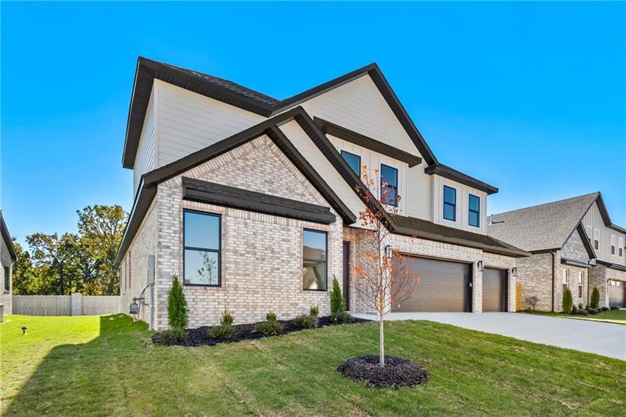 Step into style with the Hibiscus plan—4 beds, 3 baths, and a layout that blends luxury with everyday function. Main level features a spacious primary suite + guest bed/bath. Upstairs offers 2 more beds + full bath. The kitchen stuns with quartz countertops, custom cabinets, SS appliances, and eat-in dining. Open-concept living with LVP flooring and designer lighting. Located in a growing community with Phase 2 amenities coming soon: pond, trails, pool, and clubhouse. Minutes to XNA and under 20 mins to Downtown Bentonville. North-facing home. Move-in ready and easy to show—schedule your tour today!  **Also listed for sale**