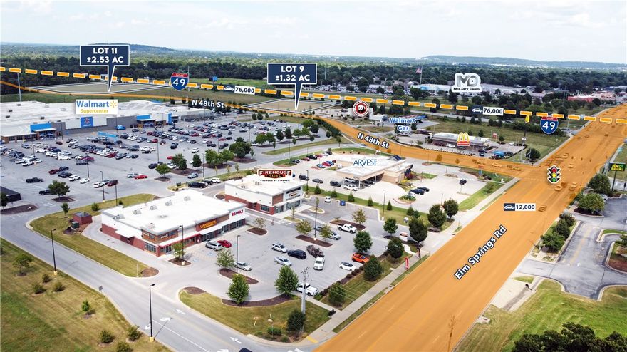 Zoning: C-5
- Well-positioned development land near Walmart Supercenter and I-49
- 48th St expansion planned to reach Wagon Wheel Rd to the north
- Excellent interstate visibility
- Walmart Supercenter co-tenancy