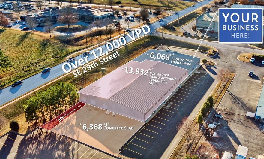 This incredibly versatile 20,000 sq.ft professional office & modern industrial/manufacturing facility is arguably that extraordinary combination of unparalleled opportunity & unbeatable location that rarely becomes available in this market! This commercially proven facility allows nearly limitless options for indoor climate controlled, manufacturing! Situated on over 3 ac. of prime industrial land, this property boasts +/- 500 ft. of major road frontage on SE 28th St & conveniently located less than a mile from I-49! This meticulously maintained facility boasts a gorgeous brick & natural faced concrete block exterior, a gorgeous, tiled entry, +/- 6,000 sq.ft professional office area, spacious cubicle work areas, 2 full kitchen areas, stunning ADA compliant bathrooms, spacious executive style office spaces, & grand conference room. Other amazing features of this facility are an expansive +/14,000 sq.ft modern manufacturing, packaging, warehousing, & distribution area, 2 overhead doors, & 500 sq-ft loading well dock!