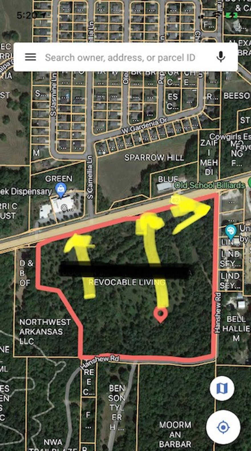 NWA regional location for large scale Planned Development approx. 1.1 miles West of I-49 fronting South side of MLK approximately .3 and .5 miles from Walmart and Lowes. 8.6+/- acres frontage being 1240' +/- having 300' depth zoned Urban Thoroughfare. This allows for a wide variety of commercial uses (retail, hotel, office, multi-family, condo, etc. See 161.24 City codes of Fayetteville) The mid-section is approximately 10.77 +/- acres is zoned CS (see 161.22 Community Services) allowing for multi-family and more. The southernmost section of 6-7+/- acres can be modified but could be dedicated as a Tree Preserve to reserve canopy space for the entire development use. Possibilities to sell for tax credits. Call Agent for details. Premium location for branded Mt. Kessler hike and bike trails(Razorback trail head and entrance of hike and bike trails into the 600+ Mt. Kessler Park) for lifestyle and outdoor emphasis with a "Natural State" theme offering unmatched potential for regional resort and lifestyle development.