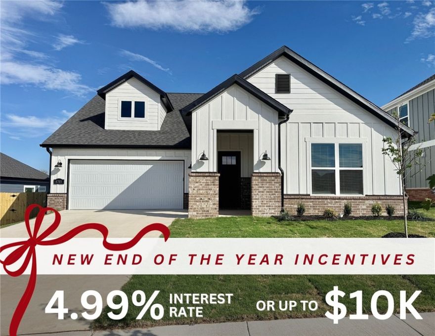 Fence, blinds and gutters included! Discover your dream home in the sought-after Osage Hills neighborhood. Emmet plan with garage on the left and West facing! 9 ft ceilings, linear electric fireplace in the living room, LVP flooring throughout the main living areas and primary bedroom, quartz countertops and more. Chef's kitchen boasting frigidaire stainless steel appliances, gas range, pantry, quartz countertops, bar pull handles and large island, all complemented by gorgeous backsplash. Luxurious primary bedroom features abundant natural light, while the spa-like primary bathroom offers a walk-in shower, tub, double sinks, and spacious walk-in closets. Additional features include a secondary bedroom downstairs, two large bedrooms upstairs and a separate laundry room. Nestled on a generous lot with covered patio that overlooks the serene sodded, fully fenced backyard. Sturdy concrete siding & brick! Model home located at 6008 SW Coywolf St- Lot 122.