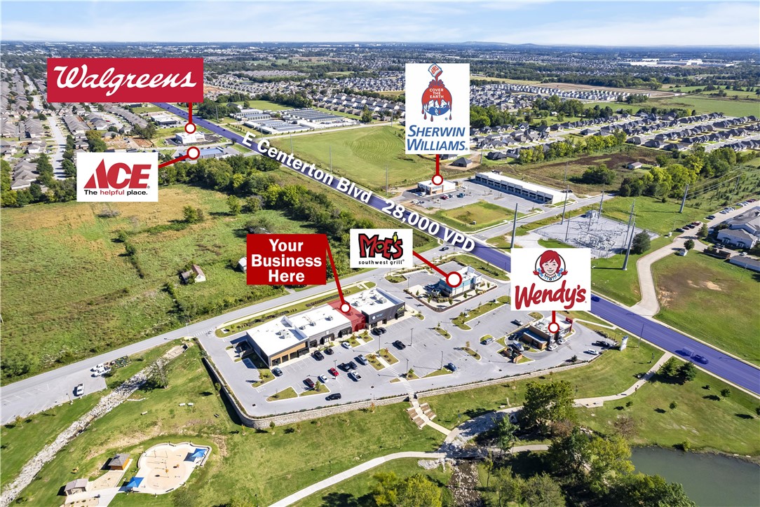 +/- 1,800 SF of retail space available right off Centerton Blvd that sees approx. 28,000 VPD! Previously
used as a frozen yogurt shop, this suite features an open dining area (or could be used as a showroom
floor), a 3-compartment sink and hand washing sink in the back, 2 storage closets, a manager's office
and two private restrooms. Located in Lake View Plaza, a multi-tenant building that was recently built in
2020 and has a diverse group of tenants. The City of Centerton is quickly growing, making this an
excellent location to grow and expand your business! NNN Lease, tenants responsible for utilities.