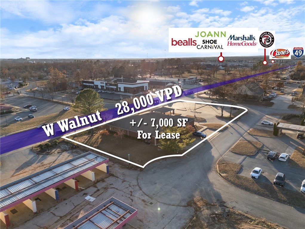 +/- 7,000 SF prime Medical/Office space located just off W Walnut St, one of Rogers' busiest corridors with 28,000 VPD! This property is also conveniently located about 0.7 miles from I-49, which sees approx. 100,000 VPD! Features of this space include: Welcoming reception and waiting area, spacious conference room, 4 restrooms for convenience, private offices for staff or administration, break room, lab space and nurses station, large treatment room, and private exam rooms for patient care. Situated near national retailers like Marshalls, Beall's, 7 Brew Coffee, Chick-fil-A, Raising Cane's, and more, this space offers both high visibility and accessibility. Don't miss out on this premium location for your medical or office needs!