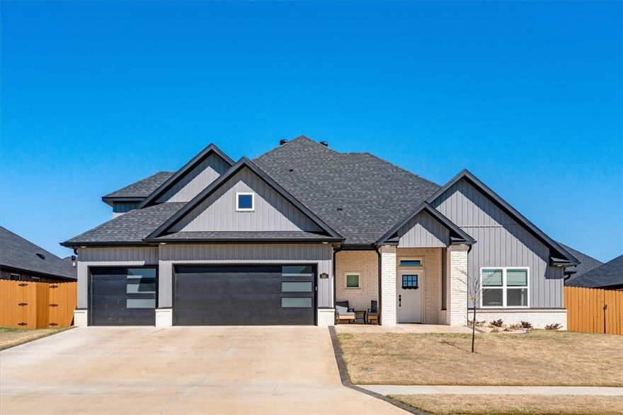 Welcome to this better-than-new modern farmhouse, built in 12/2023 by Cornerstone Construction. It's within walking distance to Bentonville West High School and Centerton Gamble Elementary! Shows impeccable attention to detail and is built by a highly reputable builder. Features include numerous luxury upgrades—beautiful woodwork throughout, custom cabinetry with soft-close hinges and drawers, a huge walk-in hidden pantry, tankless hot water system, retractable central vacuum with toe kick in the kitchen, wired for surround sound, wireless security system, sprinkler system, stainless steel Energy Star appliances including a refrigerator, and a garage that is 100% insulated. The home has white quartz counters. Upstairs, there's a large bedroom or flex area with a full bath and a walk-in closet. The primary bedroom and bedrooms 2 and 3 are downstairs. Out back, there's a gas hookup for a grill. The backyard is landscaped with roses and hydrangea. Preferred lender credit is available. Open houses Fri, Sat, & Sun