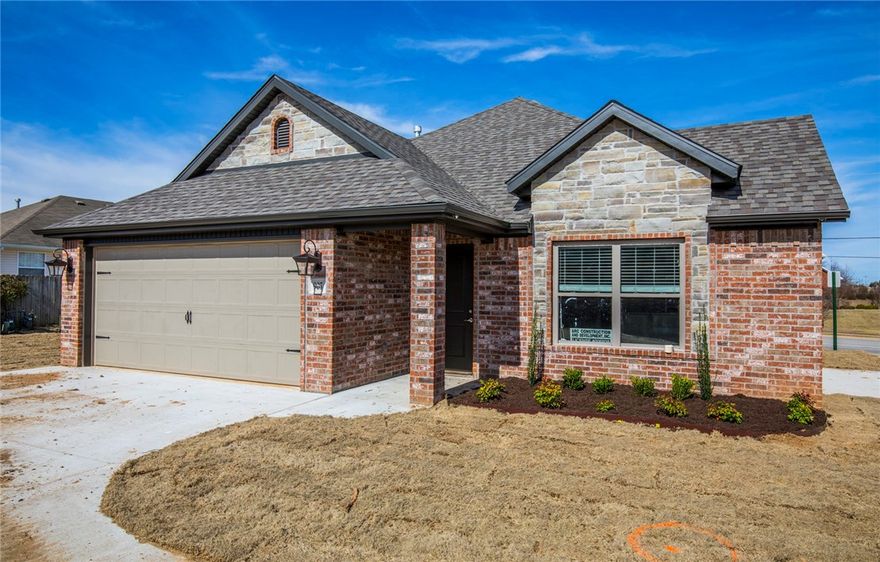 New Construction!!! 3 bedroom 2 bath home in Centerton just minutes from schools. Open floor plan, wood style ceramic tile thru main living area, carpet in bedrooms, stainless appliances, granite counters, 2 car garage, Refrigerator and lawn care included.