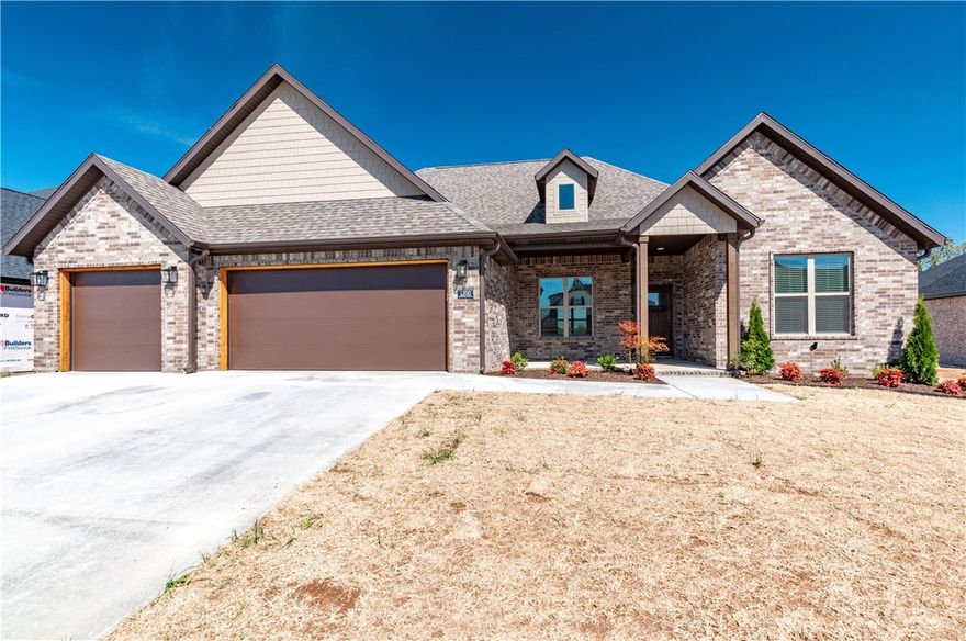 Beautiful new 4 bedroom, 3 bath, 3 car garage home in the South Pointe Subdivision. 2465 sf including large upstairs bedroom/bonus room with it's own bathroom and closet.  Open split floor plan great for entertaining with a spacious covered back porch. Large master closet that connects to laundry room, corner pantry, wired for security, fence, gutters and blinds included.  Located in the Har-Ber High School district with easy access to I-49. 15 minute drive to Tyson World Headquarters. Get an additional up to $5000 if you use preferred lender.
