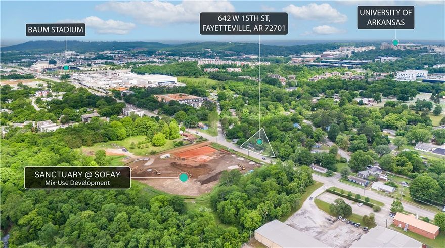 Investors! Own a 0.53-acre lot across from Fayetteville's new Sanctuary development (mixed-use with apartments, offices, retail). Ideal for multi-family housing (RMF-24 zoning). Prime location near University of Arkansas, Razorback Greenway, and more. Revitalize the community and maximize your return. Don't miss out!