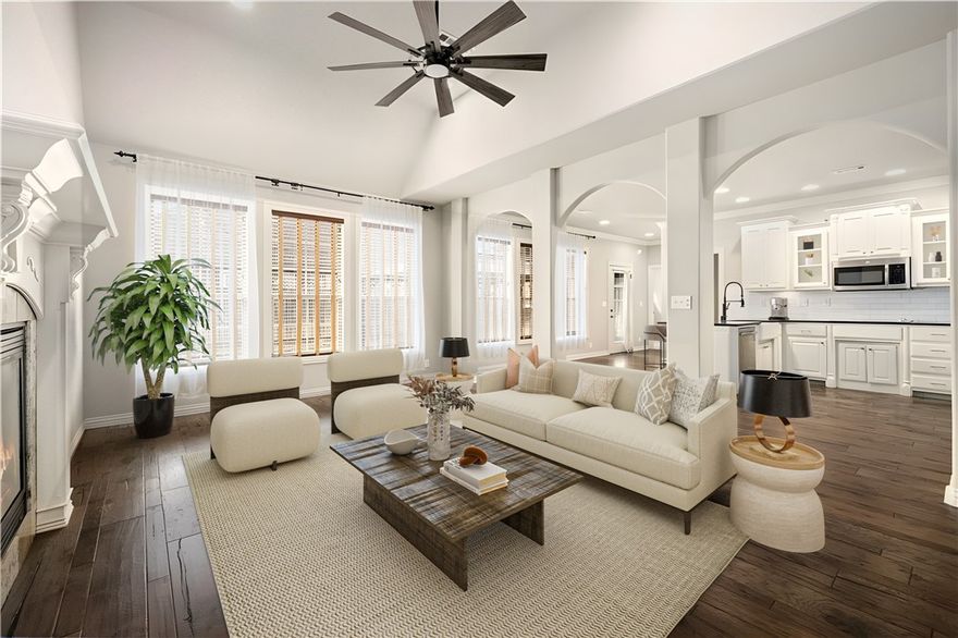 Welcome to this beautifully designed home, where comfort and functionality come together seamlessly. The main level serves as the heart of the home, featuring a flexible front space ideal for a formal dining room or home office, along with a convenient half bath. The entry flows into the living room and kitchen, creating an open, inviting atmosphere perfect for both everyday living and entertaining, with cozy fireplace for the cold winter days.
The kitchen is thoughtfully designed with granite countertops, white cabinetry, stainless steel appliances, double ovens, an eat-in area, & a peninsula ideal for casual meals or gathering while dinner is prepared. The main-level primary suite offers a relaxing retreat with a jetted tub, separate tiled shower, double vanities, & a spacious walk-in closet. Upstairs, you find three generously sized bedrooms. Outside you'll find a fully fenced backyard with a gazebo. Seller will provide a 1 Year home warranty with an acceptable offer.