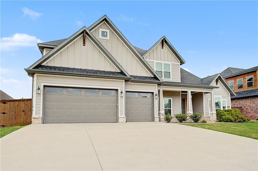 Stunning Tall Oaks Construction located in the highly desirable Woods Creek subdivision near the heart of Bentonville. This thoughtfully designed home features 5 spacious bedrooms, 3.5 bathrooms, and an upstairs media/bonus room, offering the ideal layout for modern living, entertaining, and working from home. High-end finishes include real hand-scraped wood floors, a gourmet kitchen with upgraded appliances, and open living spaces filled with natural light. Step outside to a covered back patio, perfect for relaxing or hosting gatherings. The home also includes a garage tornado shelter providing peace of mind during severe storms, complete home security system, smart home wiring, professionally landscaped a sprinkler system for easy maintenance. Ideally positioned just 7 minutes from the new Walmart Home Office and 8 minutes to Downtown Bentonville, this home is perfect for relocation buyers seeking luxury, convenience, and quick access to dining, biking trails, and the vibrant downtown square. A rare opportunity!