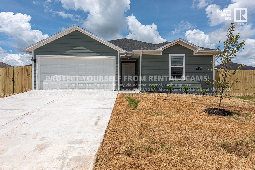 AVAILABLE NOW! **NO PETS **Tenant is responsible for all utilities & lawn care/maintenance.
New Bryant floor plan in Selah Meadows community situated in the heart of Prairie Grove. Meticulously crafted creating a space that feels both luxurious & welcoming, Enjoy an open-concept layout with natural light. Home has modern features & Premium finishes. LVP flooring throughout, Granite counters, wood shelving in all closets, pantry, Stainless Steel appliances, dedicated laundry & fenced backyard. Double Sink & walk-in shower in primary suite. Close to Prairie Grove Schools, Battlefield State Park, shops, & parks with easy access to Fayetteville.