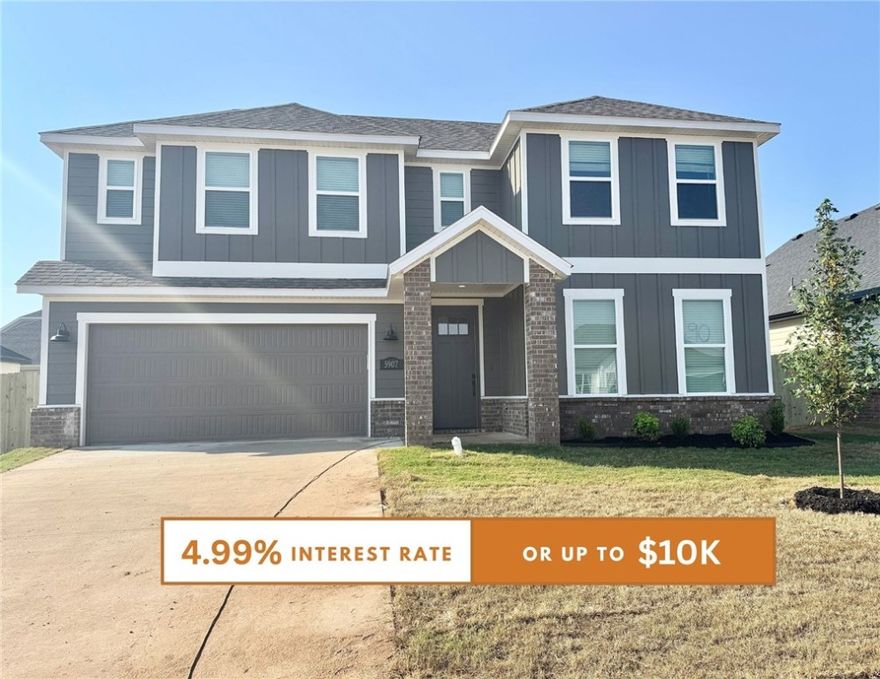 Fence, blinds and gutters included! Discover your dream home in the sought-after Osage Hills neighborhood. Delta plan with garage on the left and North facing! 9 ft ceilings, linear electric fireplace in the living room, LVP flooring throughout the main living areas and primary bedroom, quartz countertops and more. Chef's kitchen boasting frigidaire stainless steel appliances, gas range, pantry, quartz countertops, bar pull handles, large island and gorgeous backsplash. Luxurious primary bedroom features abundant natural light, while the spa-like primary bathroom offers a walk-in shower, tub, double sinks, and spacious walk-in closets. Additional features include a study on the main level, two large secondary bedrooms upstairs and a separate laundry room. Nestled on a generous lot with covered patio that overlooks the serene sodded, fully fenced backyard. Sturdy concrete siding & brick! Model home located at 6008 SW Coywolf St- Lot 122.