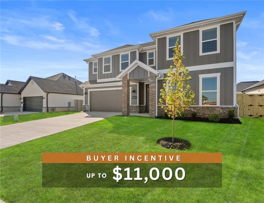 Fence, blinds and gutters included! Discover your dream home in the sought-after Osage Hills neighborhood. Delta plan with garage on the left and North facing! 9 ft ceilings, linear electric fireplace in the living room, LVP flooring throughout the main living areas and primary bedroom, quartz countertops and more. Chef's kitchen boasting frigidaire stainless steel appliances, gas range, pantry, quartz countertops, bar pull handles, large island and gorgeous backsplash. Luxurious primary bedroom features abundant natural light, while the spa-like primary bathroom offers a walk-in shower, tub, double sinks, and spacious walk-in closets. Additional features include a study on the main level, two large secondary bedrooms upstairs and a separate laundry room. Nestled on a generous lot with covered patio that overlooks the serene sodded, fully fenced backyard. Sturdy concrete siding & brick! Model home located at 6008 SW Coywolf St- Lot 122.