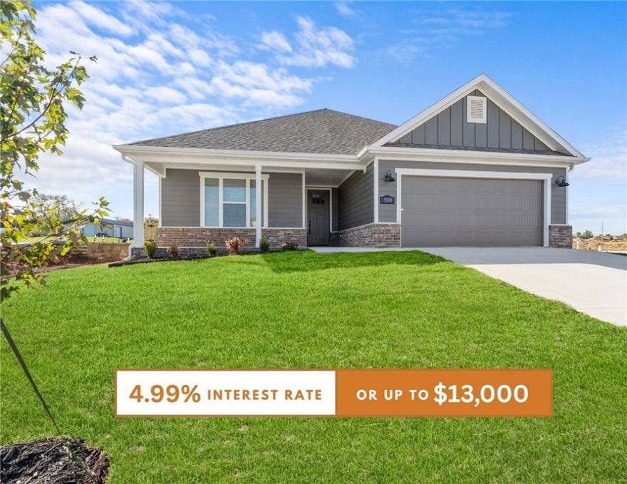 Fence, blinds and gutters included! Discover your dream home in the new neighborhood- Jacob's Crossing. Fredrick plan with 1 level, garage on the right & East facing! 10 ft ceilings in the living room, linear electric fireplace, LVP flooring throughout the main living areas & primary bedroom, quartz countertops & more. Chef's kitchen boasting frigidaire stainless steel appliances, gas range, pantry, quartz countertops, bar pull handles, large island & gorgeous backsplash. Luxurious primary bedroom features abundant natural light, while the spa-like primary bathroom offers a walk-in shower, double sinks, tub & spacious walk-in closets. Additional features include three large secondary bedrooms and a separate laundry room. Nestled on a generous lot with covered patio that overlooks the serene sodded, fully fenced backyard, creating an exceptional living experience. Sturdy concrete siding & brick! Model home located at 3631 Tranquility St-Lot 1.