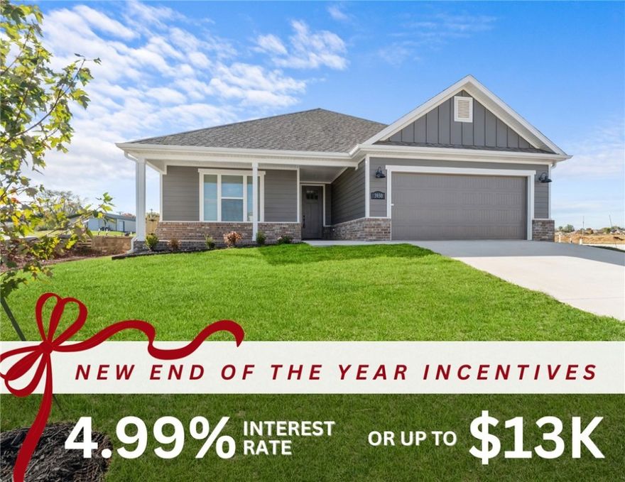 Fence, blinds and gutters included! Discover your dream home in the new neighborhood- Jacob's Crossing. Fredrick plan with 1 level, garage on the right & East facing! 10 ft ceilings in the living room, linear electric fireplace, LVP flooring throughout the main living areas & primary bedroom, quartz countertops & more. Chef's kitchen boasting frigidaire stainless steel appliances, gas range, pantry, quartz countertops, bar pull handles, large island & gorgeous backsplash. Luxurious primary bedroom features abundant natural light, while the spa-like primary bathroom offers a walk-in shower, double sinks, tub & spacious walk-in closets. Additional features include three large secondary bedrooms and a separate laundry room. Nestled on a generous lot with covered patio that overlooks the serene sodded, fully fenced backyard, creating an exceptional living experience. Sturdy concrete siding & brick! Model home located at 3631 Tranquility St-Lot 1.