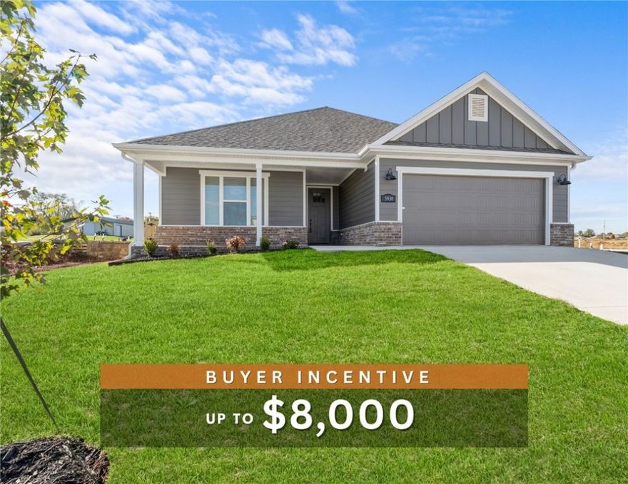 Fence, blinds and gutters included! Discover your dream home in the new neighborhood- Jacob's Crossing. Fredrick plan with 1 level, garage on the right & East facing! 10 ft ceilings in the living room, linear electric fireplace, LVP flooring throughout the main living areas & primary bedroom, quartz countertops & more. Chef's kitchen boasting frigidaire stainless steel appliances, gas range, pantry, quartz countertops, bar pull handles, large island & gorgeous backsplash. Luxurious primary bedroom features abundant natural light, while the spa-like primary bathroom offers a walk-in shower, double sinks, tub & spacious walk-in closets. Additional features include three large secondary bedrooms and a separate laundry room. Nestled on a generous lot with covered patio that overlooks the serene sodded, fully fenced backyard, creating an exceptional living experience. Sturdy concrete siding & brick! Model home located at 3631 Tranquility St-Lot 1.