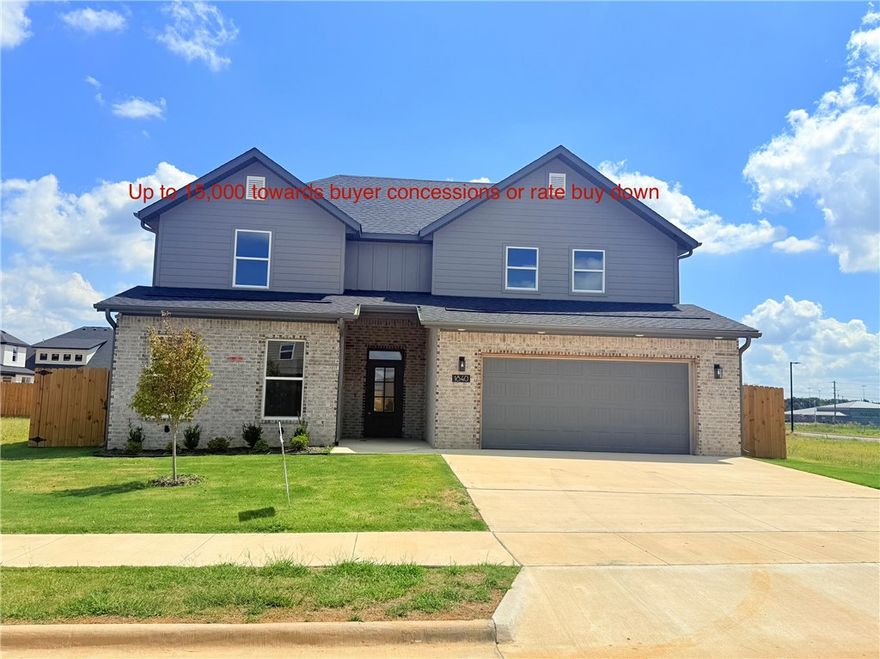 This stunning  home sits directly across from Gamble Elementary and offers a functional, family-friendly layout. The main floor features two bedrooms and two full baths, while the second floor adds two more bedrooms, a full bath, and a spacious theater/game room—perfect for entertaining or relaxing.
Designed with upgrades throughout, the home showcases soaring ceilings with elegant banister railings, quartz countertops, tiled showers, an electric fireplace, and a gas line for outdoor grilling. The open-concept kitchen includes custom cabinetry, a large walk-in pantry, and luxury vinyl plank flooring across the first floor. The garage also comes equipped with a dedicated port for electric vehicles.
Ideally located, the home is within walking distance to Gamble Elementary and Bentonville West High School, with quick access to I-49 for an easy commute to downtown Bentonville and the Walmart Home Office.Special Offer: Up to $10,000 towards closing costs or rate buy-down also upto $5,000 credit with preferred lender