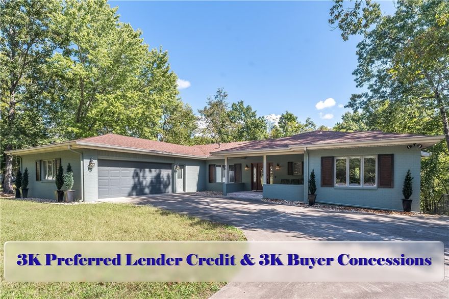 *$3,000 Preferred Lender Credit* Welcome to The Huskins Home, .5 mi from Highlands Recreation for golf & activities, minutes to 49 & all NWA has to offer. This home is a rare find in Bella Vista offering comfort, charm, & flexibility for every lifestyle. Originally custom built & recent updates. 3 Beds, 3.2 Baths, 4,000+ sqft, & 1.14 acres over 3 parcels, providing you natural privacy. The M Level has oversized windows allowing natural light to brighten every room. 2Pri. Suites, & multiple living & dining areas—both formal & casual. A spacious kitchen offers ample counter space for cooking & entertaining, while a sun-filled screened porch creates the perfect place for year-round relaxation. Each level features its own F.Place, adding warmth & charm throughout. L. Level has add'l living/ flex space, ideal for hobbies, home office, or guests. Then step outside to the backyard w/ a firepit—perfect for evenings under the stars.
Price reflects recent appraisal, Roof 2020, HVAC 2022, Newer WHtr. HOME IS WINTERIZED