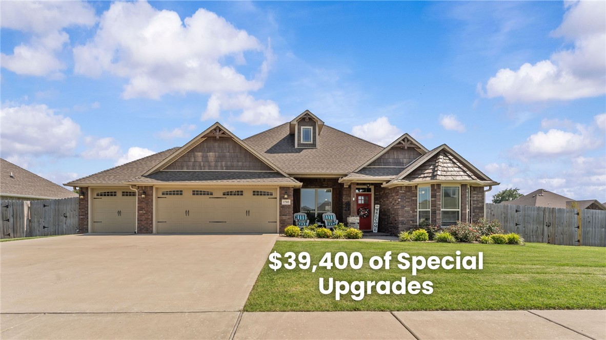 Welcome to this very well maintained gorgeous 3 bedroom, 2 bath, 3 car garage 2020 built home in desirable Elkhorn subdivision. Thoughtfully upgraded with $39,000+ in quality ammenities. See the 20' x 10' storage building, built in 2023, insulated, 100 amp wired for heat and AC, 6 electrical outlets, 5 ceiling lights, paneled inside, two windows. A 2023, whole house Generac Generator with 24 KW provides backup power. Garage has a sparkly epoxy floor, 18 foot insulated garage door, an elevator that lifts items for storage to lighted attic, insulated walls, and 50 amp hookup for RVs outside 3rd garage bay. Primary bedroom has His and hers closets and a safe in the floor. Five coordinating Frigidaire Gallery kitchen appliances. Ceilings in living room and kitchen soar to 16 feet. Bedrooms have 9 foot ceilings. Lovely Elkhorn subdivision has a sports complex, trails, and plans for a pickleball court. The opportunities of Bentonville, Rogers, Bella Vista, and a national military park are 15 minutes nearby.