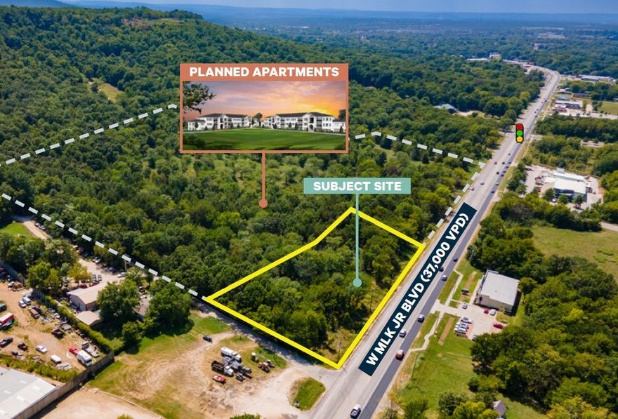 This ±1.14-acre commercial outlot presents a unique investment opportunity in Fayetteville's thriving market. Situated at the southwest corner of W. MLK Jr. Blvd and Hanshew Rd, it benefits from high visibility and traffic counts (37,000 VPD).  The property is improved and ready for development, with utilities stubbed and shared detention already in place.