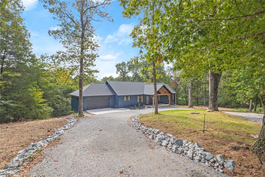 East Fayetteville New Construction! 1.39 Ac & in sought after Vandergriff School District! Fantastic layout, featuring bright & open living space, 3 bedrooms plus office, large laundry/mudroom. Circular drive & stunning wood beamed front porch w/landscaping. Living space w/vaulted ceilings, LVP flooring throughout & large windows bathing space in natural light. Living room w/gas fireplace & wood mantle. Spacious kitchen has large island w/counter seating, abundant workspace, pantry, custom hood vent, open shelving & granite tops. Dining off kitchen. 2 guest rooms share jack/jill bath w/extra deep combo tub. Office is great multi-use space. Primary suite w/windows to wooded views, barn door to attached bath featuring separate vanities, huge walk-in shower w/dual fixtures & large WIC. Laundry room w/tons of storage. Large deck provides outdoor living space w/ views & privacy. Yard is ready for, garden, chicken coop, shop. No covenants enjoy your 1+ acres! Conveniently located 15 min to Downtown Fayetteville!