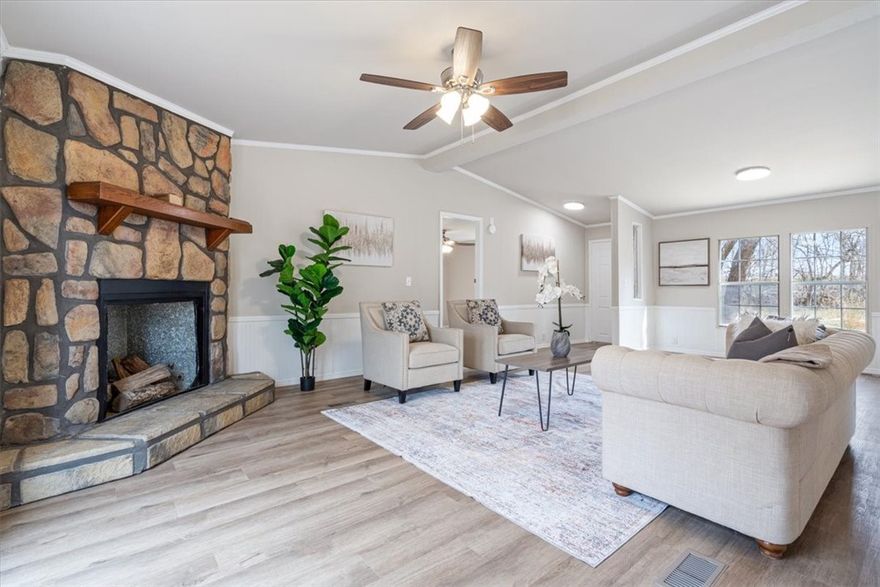 Edge of town, country vibes, private & discreet--the one you've been looking for! Come see this remodeled home featuring new paint, new floors, new fixtures, new appliances, new trim, new decks----the only thing this home is missing is NEW OWNERS! Large backyard with runoff creek & bridge; great for childhood adventures! 3 outbuildings give you space to setup your next workshop & project space. Circle drive, natural light, come see to believe.