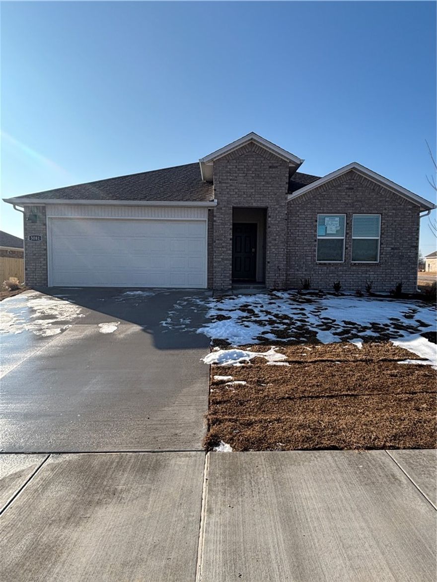 Brand New North Facing Home! 4 bed 2 bath and just 15 minutes from Walmart Home Office. Granite counter tops, large pantry, dining area, gas range, washer, dryer, fridge, fence and more. Get it before it's gone!