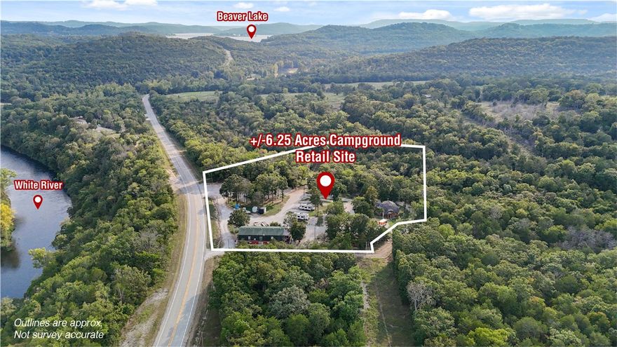 Unique investment opportunity situated on +/- 6 beautiful acres just minutes from Beaver Lake and the White River, and only 9 miles from Eureka Springs, AR. Live in the main house while running your vacation retreat in a highly sought after tourist area. With +/- $200K already invested in infrastructure upgrades, it's turnkey and income ready. Features includes 11 RV hookups, 2 apartment units, a +/- 2,000 SF retail building, and a separate owner's quarters home with a screened in porch perfect for morning coffee and wildlife views. Major upgrades include a rebuilt water system in 2021 with a new well pump, wiring, and power panels to code with 400-amp service. Extensive septic with 4,500-gal tanks, new 500-gal bank tank, plus four 1,000-gal field tanks. The home itself has been updated with a brand new roof in 2025 and two new A/C units. This property combines modern functionality with endless income potential, an exceptional opportunity to own in Northwest Arkansas.