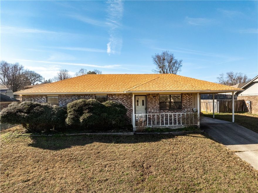 Welcome to this perfectly priced move-in ready 3-bedroom, 2-full-bath brick home. This 1,128 sq ft, total-electric home features a split-bedroom layout, offering a private primary suite with a full bath & spacious walk-in closet. Enjoy a large backyard, perfect for relaxing or entertaining, along with ample storage throughout, including an additional storage room conveniently located just off the carport.