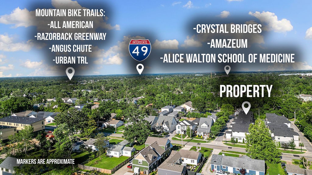 Welcome to this newly built, modern single-family home in PRIME Downtown Bentonville. Walk across to Airship for coffee in the mornings, or enjoy the community greenspace/pavilion. This amazing abode offers luxury finishes, a functional layout, & unmatched proximity to NWA’s most desirable amenities. Perfect for outdoor enthusiasts & urban dwellers alike. With an open-concept living, kitchen, & dining areas, high ceilings, abundant natural light, & contemporary finishes throughout, you'll love it all! The primary suite includes hardwood flooring, double walk-in closets, & spa-like en-suite. Additional bedrooms are spacious, light/bright, & have generous walk-in closets as well. Outdoor features include a private patio with dining area, room for the grill, & small greenspace. Private parking for 4 plus 4 shared guest parking spaces for Oz Village. Turnkey ready & built for both comfort & adventure—don’t miss this rare opportunity to own a home in one of Bentonville’s most walkable & bike-friendly neighborhoods.