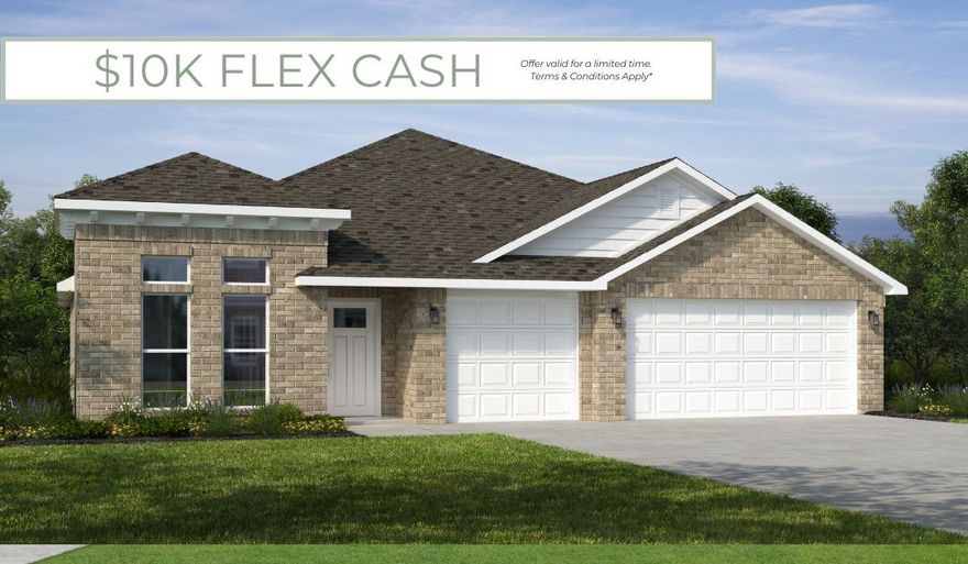 This floor plan is a 3 bedroom, 2-bathroom 1750 square
feet home featuring 10-foot ceilings in the entryway,
kitchen, and living area, plus dual vanities in the primary
bathroom. The 1750 3-Car Series delivers the luxury of a
larger floor plan with an included 3rd car garage.