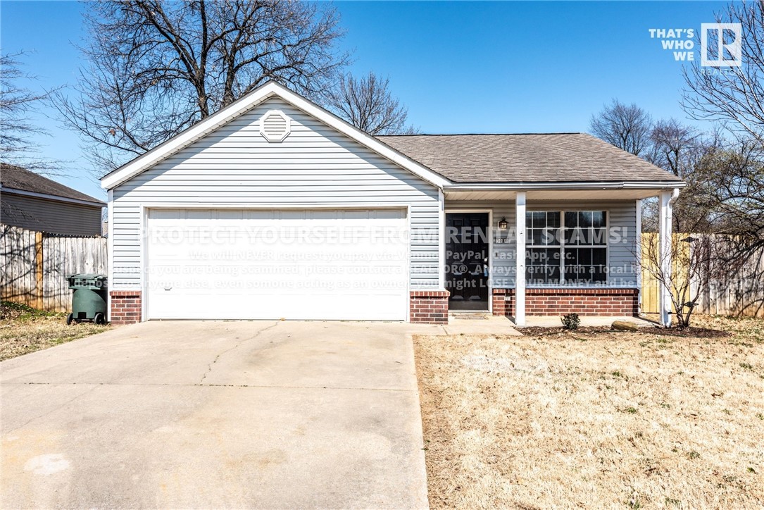 COMING SOON! Available approx. 11/15/2024! Check out this adorable 2 bedroom 2 bathroom home located just minutes away from Hamestring Creek, trails, dog park, golf course, eateries, and a short drive from the University of Arkansas! This home features a covered front porch, laminate wood flooring, a gorgeous kitchen with black cabinets & granite countertops, spacious primary bedroom with carpet flooring, and a large fenced in backyard! *Available date may change. Property is tenant occupied - do not disturb the tenant. **Tenant is responsible for all utilities and lawn care/maintenance.