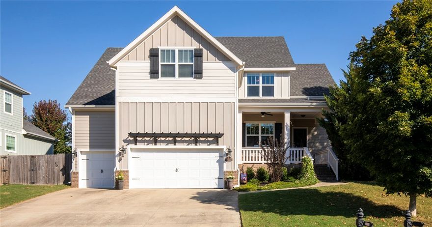 Welcome to this stunning Craftsman style home in the desirable Hyde?Park community, where timeless design meets everyday comfort. Featuring 4?bedrooms,?3.5?baths, spacious bonus room, 3-car garage, this beautifully maintained property offers both functionality and style.  The warm, inviting layout includes a dedicated dining room and an open living area with fireplace that flows seamlessly into the kitchen, complete with a gas cooktop, dedicated pantry, and a bar-height island perfect for casual breakfasts or quick meals on the go.  Step outside to enjoy an extended patio and private backyard, creating the perfect setting for entertaining, relaxing, and backyard fun. Ideally located near Pinnacle, the Walmart?AMP, and minutes from I-49, this home also includes access to community trails and the neighborhood pool, offering an active and connected lifestyle in one of Northwest?Arkansas’s most sought-after locations. A perfect blend of Craftsman character, low-maintenance living, and modern convenience, move-in ready!