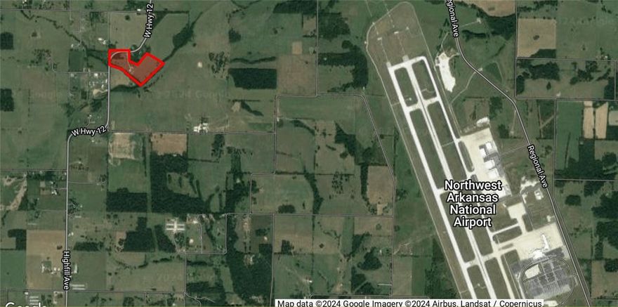 21.61 acres of land located in Highfill, AR. Property is within 2 miles of The Northwest Arkansas National Airport and has development or residential potential. 
In close proximity to The Northwest Arkansas National Airport. 
Development or residential potential. 
City water at street.
Clear & level.