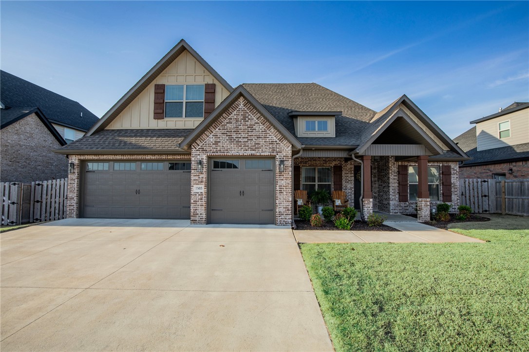 Backyard gate access to the Greenway and KJ Memorial Park! This better-than-new home in a prime NWA location features 4 bedrooms, 3 full baths, an office, and a bonus room. Just a short walk or bike ride to Matrix Racquet Club and the grocery store. Located in the beautiful Timber Ridge Park neighborhood, this home stands out with its covered front porch and cedar accents. Inside, an office sits off the entry, leading to a vaulted living room with 14ā ceilings and cedar beams. The open kitchen includes a large island, coffee bar, 5-burner gas cooktop, quartz countertops, and a walk-in pantry. The ownerās suite features dual vanities, a garden tub, custom shower, and large master closet that loops directly back into the laundry. Also on the main floor: a second bedroom and full bath. Upstairs: two bedrooms, a full bath, and bonus room. Ample storage in the epoxy-coated 3-car garage with lots of extra cabinets installed. Enjoy a large covered back porch and a storage buildingāall in a convenient, park-like setting.