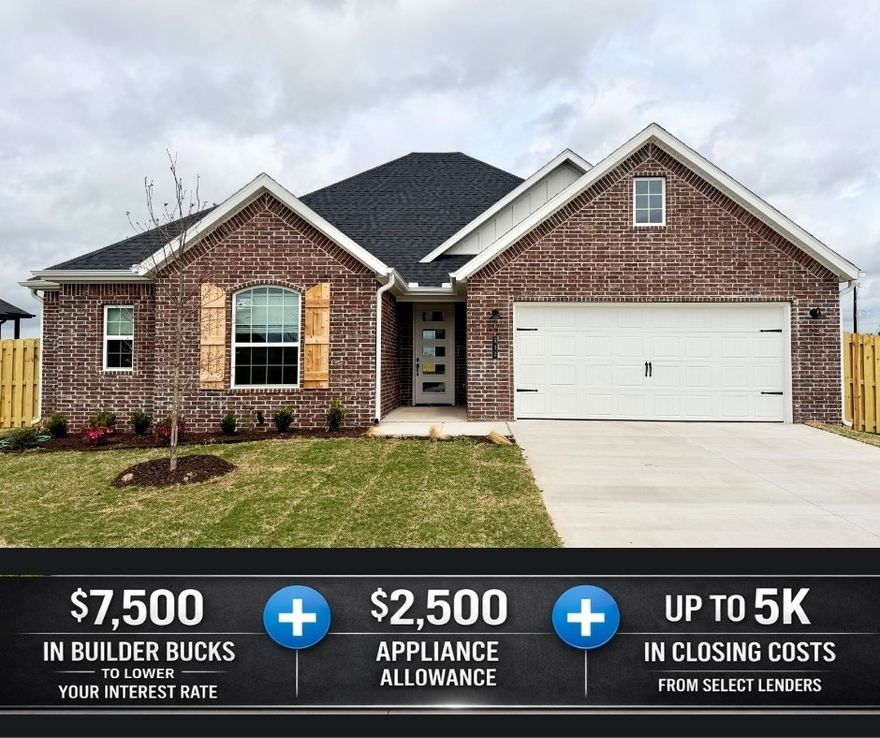 Bariloche blends quiet neighborhood charm with unbeatable regional connectivity. The Teal floor plan offers 2,008 square feet of comfortable one-story living, featuring 4 bedrooms, 2 bathrooms, and a 2-car garage.This home stands out with full sod in both the front and back yards, creating an instantly lush and finished outdoor space. Thoughtfully designed front landscaping and a charming flower bed add to the home’s curb appeal. Inside, you’ll find practical upgrades like cabinets installed above the toilets for added storage, along with beautifully framed mirrors in each bathroom that bring a touch of sophistication.For a limited time, Lower your interest rate with $7,500 from the builder + $2,500 appliance allowance + up to 5k in closing costs from select lenders. For a total of up to 15K with lender incentives. Fence, blinds, and gutters are all included.