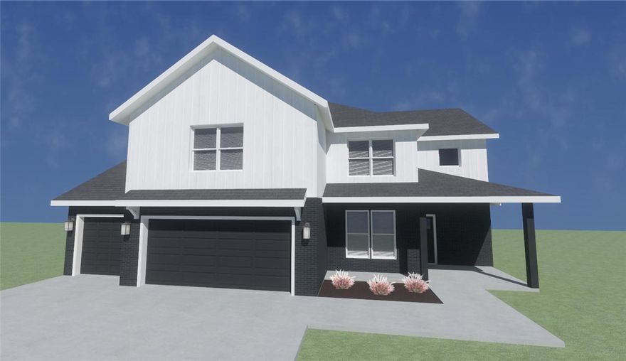 Experience the Bellingham plan at Spring Creek Farms. This modern community will feature a community pool, playground and walking trails.
The Bellingham Plan showcases elevated two-level living with five bedrooms (or four plus a bonus/office space), and 2.5 baths. Its open layout highlights vaulted beam ceilings, a gas log fireplace, and a seamless indoor–outdoor feel. The chef’s kitchen features soft-close custom cabinetry to the ceiling, a gas range with fully vented hood, built-in microwave, and both a butler’s pantry and walk-in pantry. The main-level primary suite offers a spa-inspired retreat with a walk-in shower and free-standing soaking tub. A 3-car garage and thoughtful details throughout complete this luxury design