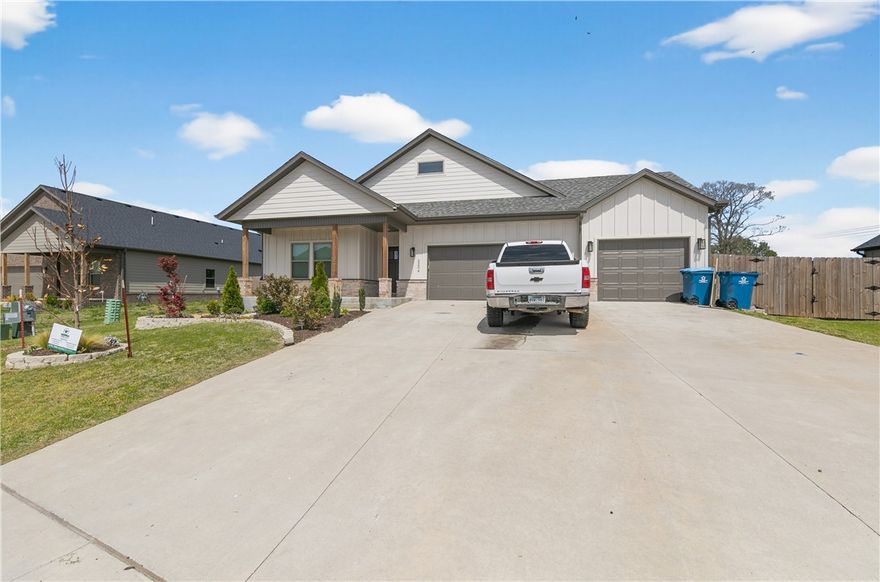 Conveniently located close to the Pea Ridge High School, trails, and only 15 minutes to downtown Bentonville. The craftsman "Aurora" plan features 3BDs / 2.5BAs, mud room, modern counters, custom cabinets w/wood hood above gas range, a large island, and 3 car epoxied garage! Full sod + landscaping package.  Many upgrades to this one!  Come see it today!