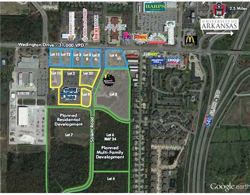 76 acre - Retail/Office/Multi Family/Residential Development. Close proximity to I-540 (0.5 +/- mi) and U of A (2.25 +/- mi). Current Tenants include Walmart Neighborhood Market, Planet Fitness (20K sq/ft) and Mexico Viejo.,$17.50 PSF