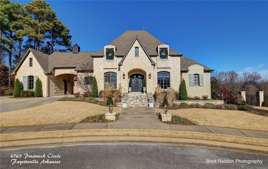 Private European  estate on 1.33 acres.  Elegant architectural detail w unique modern accents. Luxurious Master suite on main level w access to back patio, gorgeous view of treed backyard,his/hers master closets-spacious,Master Bath area. Elegant office w 1 of 6 imported 1880 French doors!  Amazing kitchen-w large w/i pantry, sprawling butlers pantry/wine fridge/ice maker.  2nd BR/guest suite-detached w/covered walkway off kitchen. 2nd floor has 2 ensuite bedrooms, lg den w bar&deck,work out,craft room