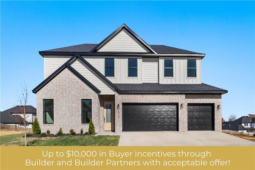 Step into style with the Hibiscus plan—4 beds, 3 baths, and a layout that blends luxury with everyday function. Main level features a spacious primary suite + guest bed/bath. Upstairs offers 2 more beds + full bath. The kitchen stuns with quartz countertops, custom cabinets, SS appliances, and eat-in dining. Open-concept living with LVP flooring and designer lighting. Located in a growing community with Phase 2 amenities coming soon: pond, trails, pool, and clubhouse. Minutes to XNA and under 20 mins to Downtown Bentonville. North-facing home. Taxes based on lot value. Move-in ready and easy to show—schedule your tour today! Some images have been virtually staged to show potential use of space.